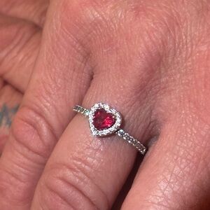 Pandora Red Gemstone Halo Ring – 925 Sterling Silver